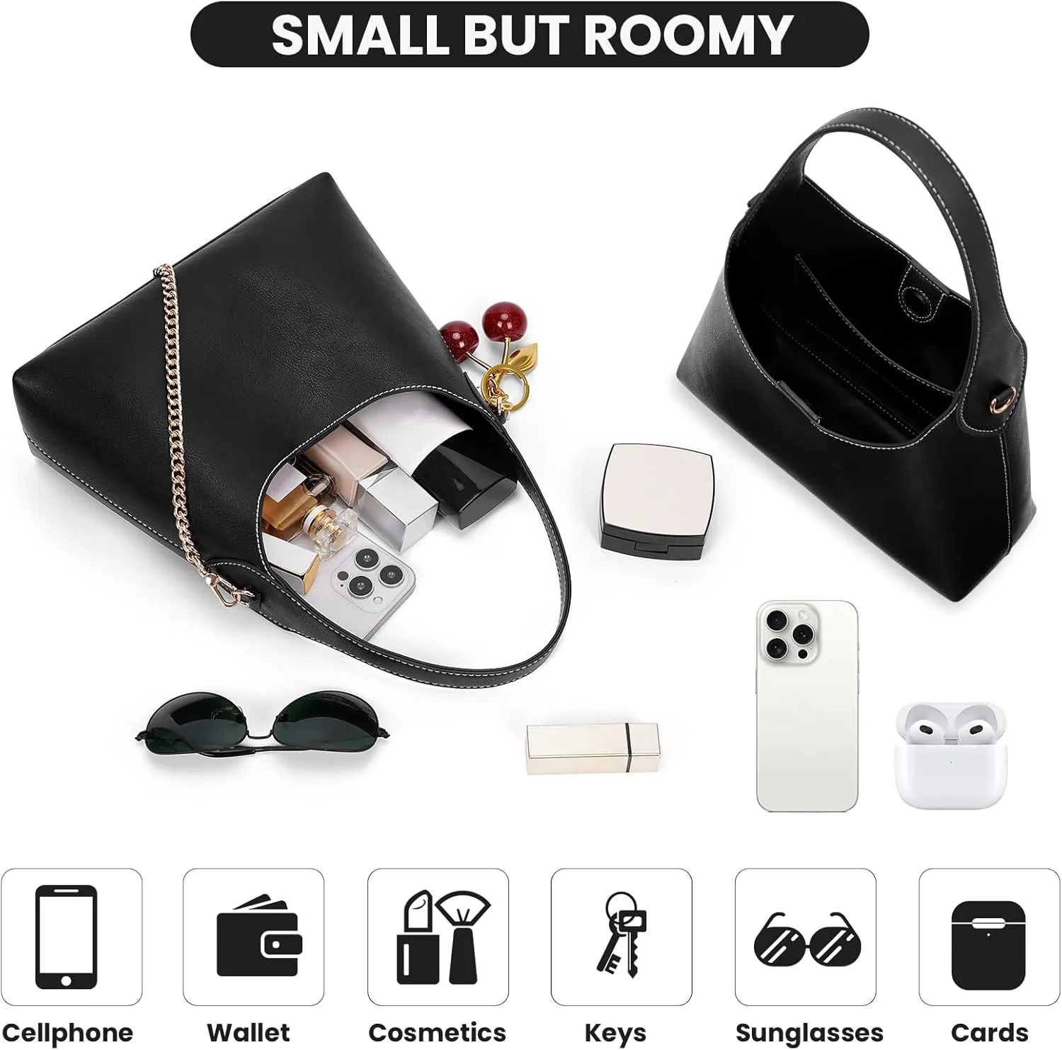 Hobo Bags for Women Leather Shoulder Bag Tote Handbag Cherry Purse Small Hobo Crossbody Bag Vintage Shoulder Handbag