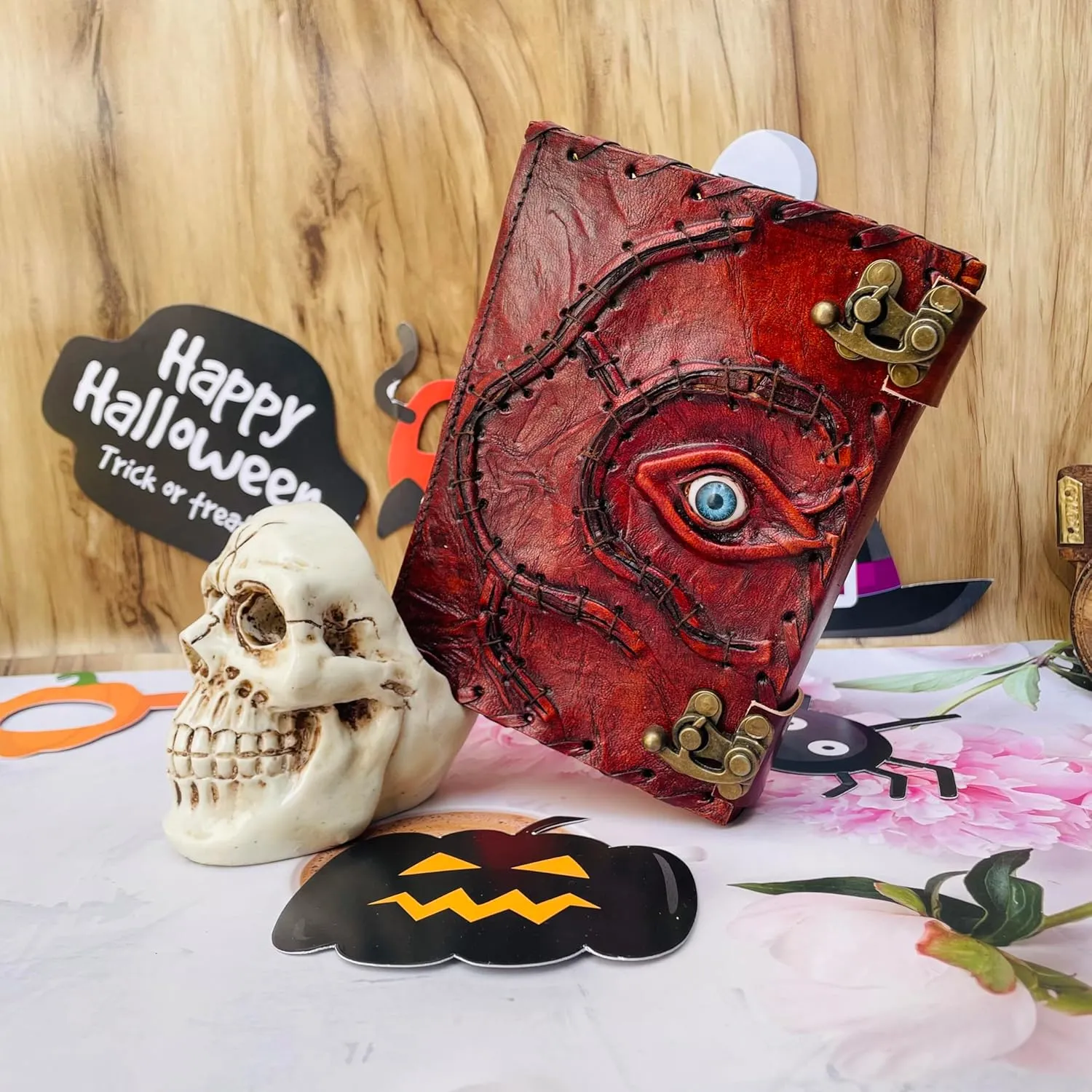 Hocus Pocus Book Of Spells, Grimoire Spell Books With Real Spells, Prop Halloween Decorations Decor, Book Of Shadows Spell Book, Witchy Gifts For Women Spellbook Leather Bound Journal, Grimoire Witch (10x7, hocus pocus design 2)