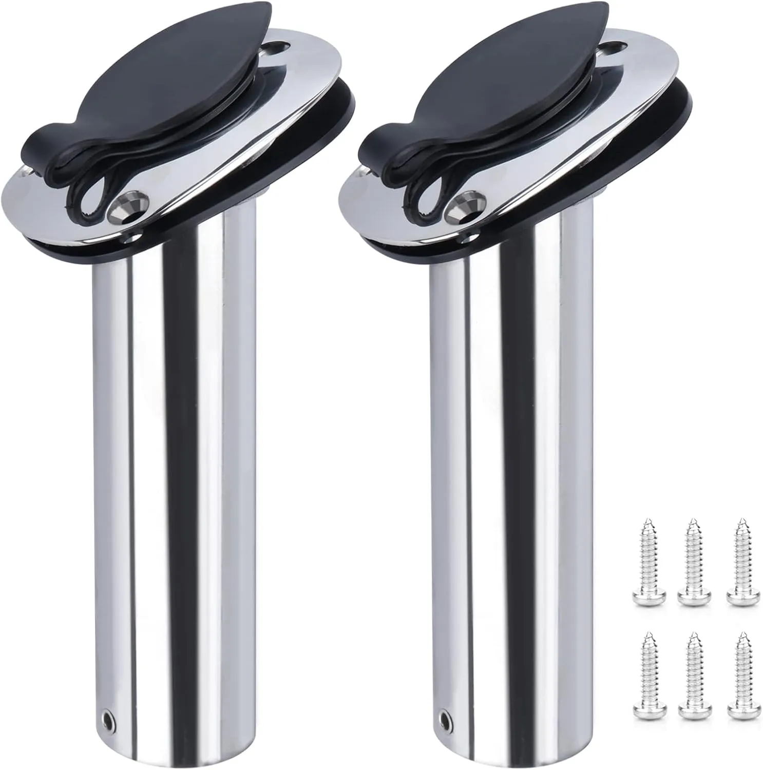 Hoffen 2Pcs Boat Stainless Steel Fishing Rod Holder Flush Mount 15/30/90 Degree with PVC Cap,Inner Tube and Gasket