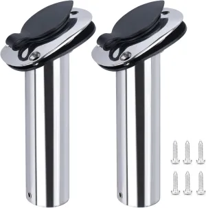 Hoffen 2Pcs Boat Stainless Steel Fishing Rod Holder Flush Mount 15/30/90 Degree with PVC Cap,Inner Tube and Gasket