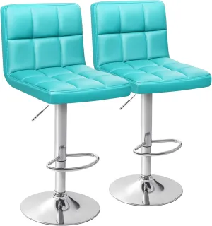 Homall Bar Stools Modern PU Leather Adjustable Swivel Barstools, Armless Hydraulic Kitchen Counter Bar Stool Extra Height Square Island Barstool with Back Set of 2 (Leather, Blue)
