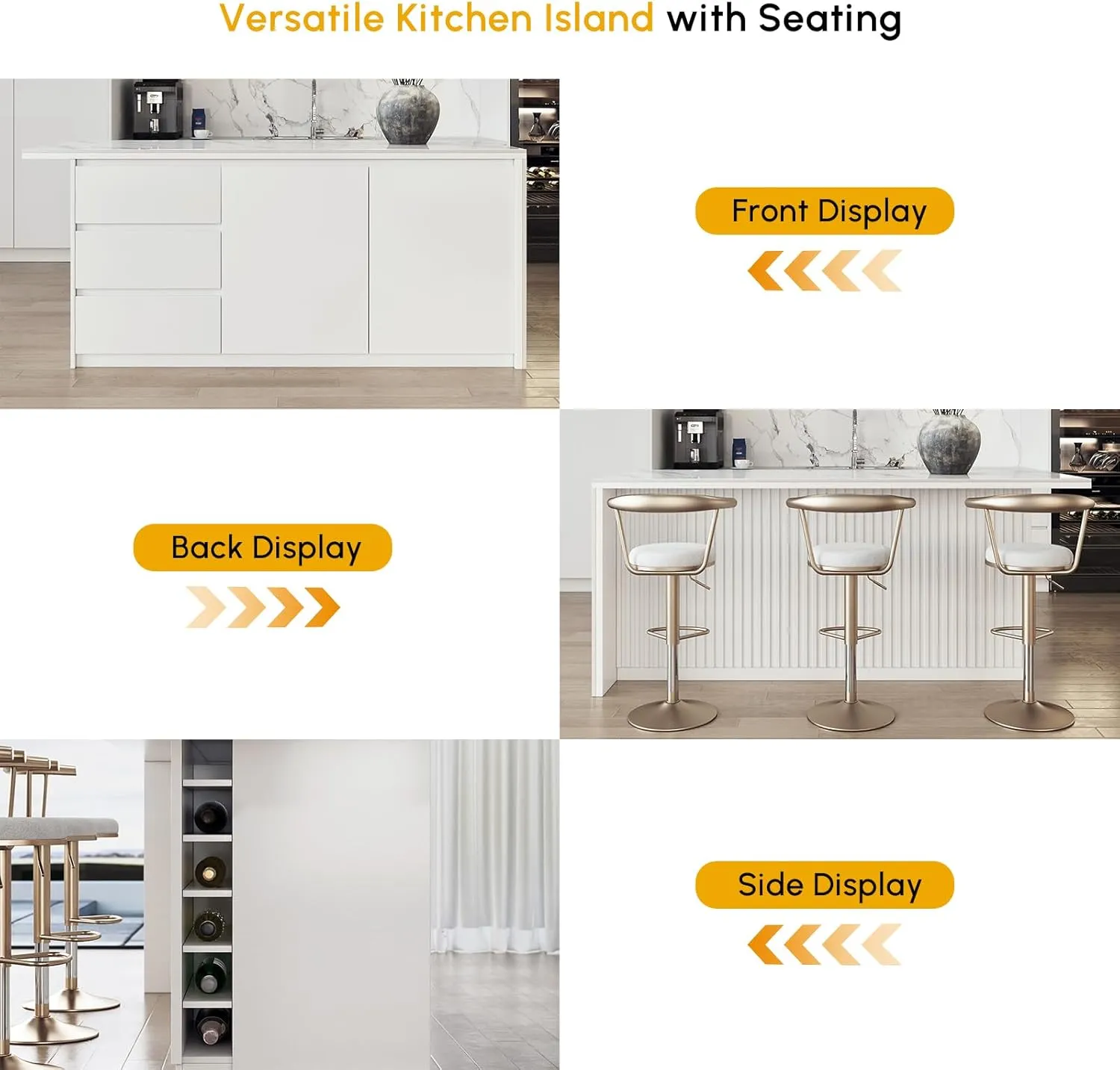 homary Kitchen Islands with Ample Storage 72" Kitchen Island with Seating & Drawers,Modern Island Table with Storage Cabinet (Sintered Stone Top, White)