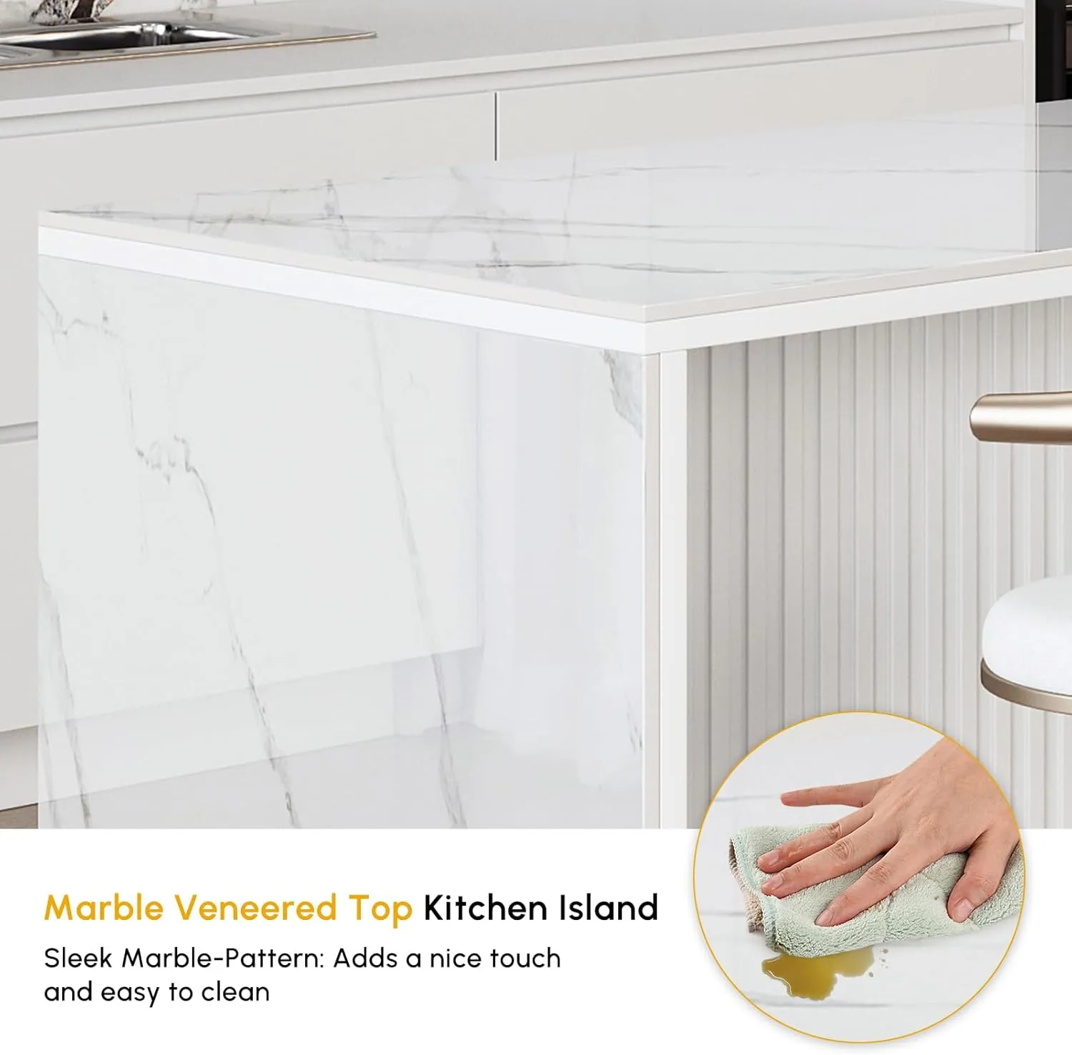 homary Kitchen Islands with Ample Storage 72" Kitchen Island with Seating & Drawers,Modern Island Table with Storage Cabinet (Sintered Stone Top, White)