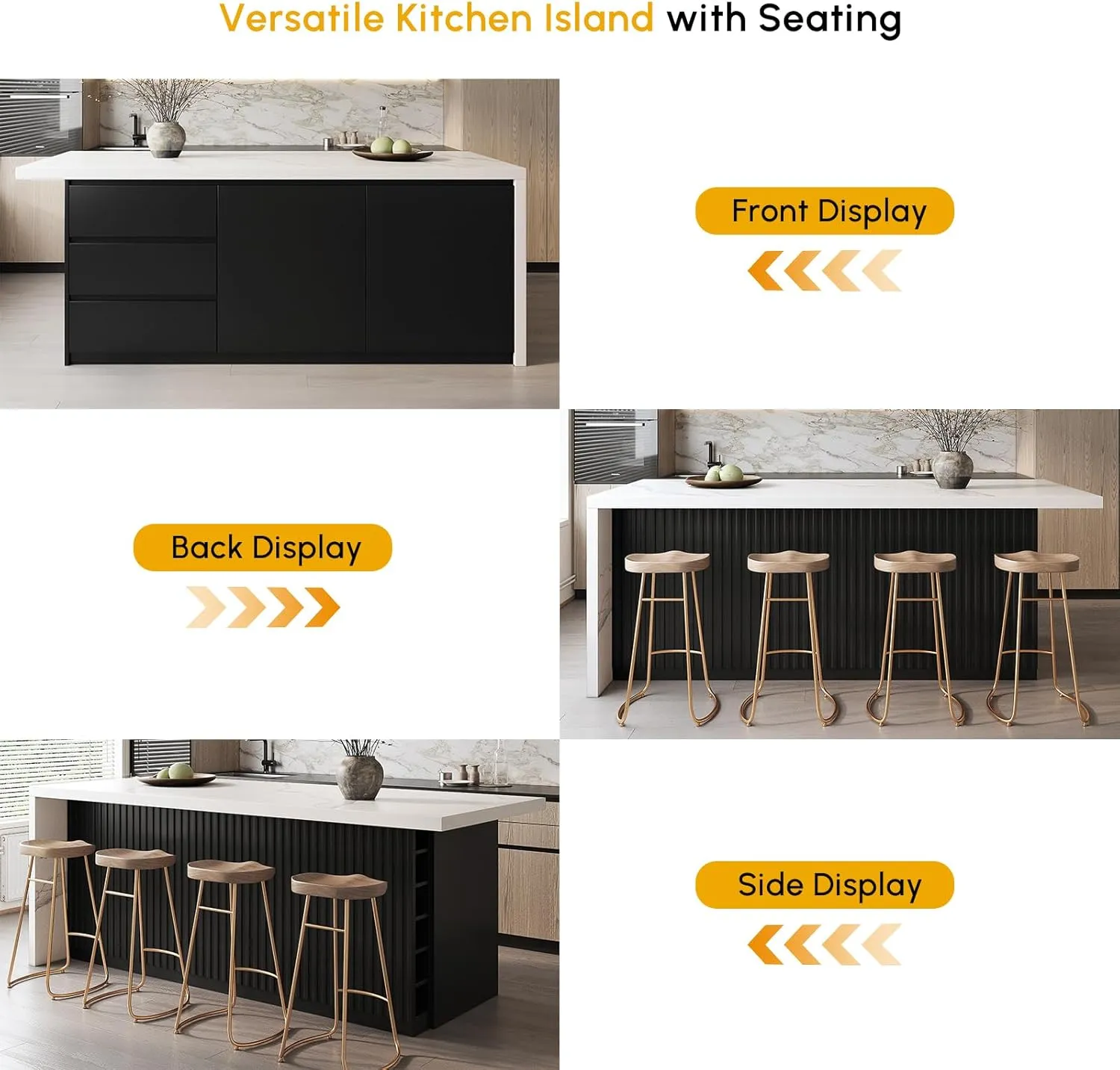 homary Kitchen Islands with Ample Storage 72" Kitchen Island with Seating & Drawers,Modern Kitchen Island Table with Storage Cabinet (Engineered Wood Top, White & Black)