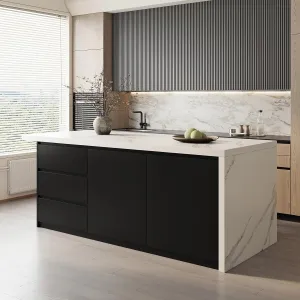 homary Kitchen Islands with Ample Storage 72" Kitchen Island with Seating & Drawers,Modern Kitchen Island Table with Storage Cabinet (Engineered Wood Top, White & Black)