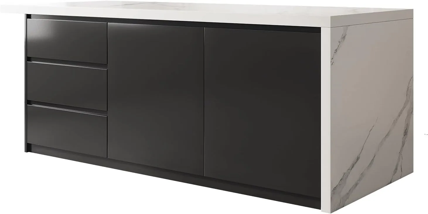 homary Kitchen Islands with Ample Storage 72" Kitchen Island with Seating & Drawers,Modern Kitchen Island Table with Storage Cabinet (Engineered Wood Top, White & Black)