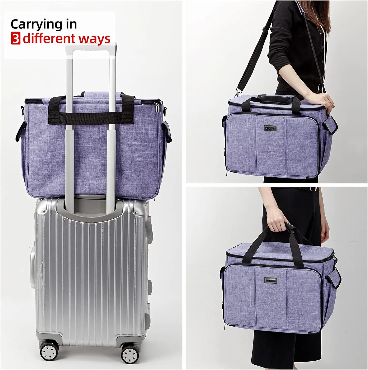 HOMEST Sewing Machine Carrying Case with Multiple Storage Pockets, Universal Tote Bag with Shoulder Strap Compatible with Most Standard Singer, Brother, Janome, Purple (Patent Design)