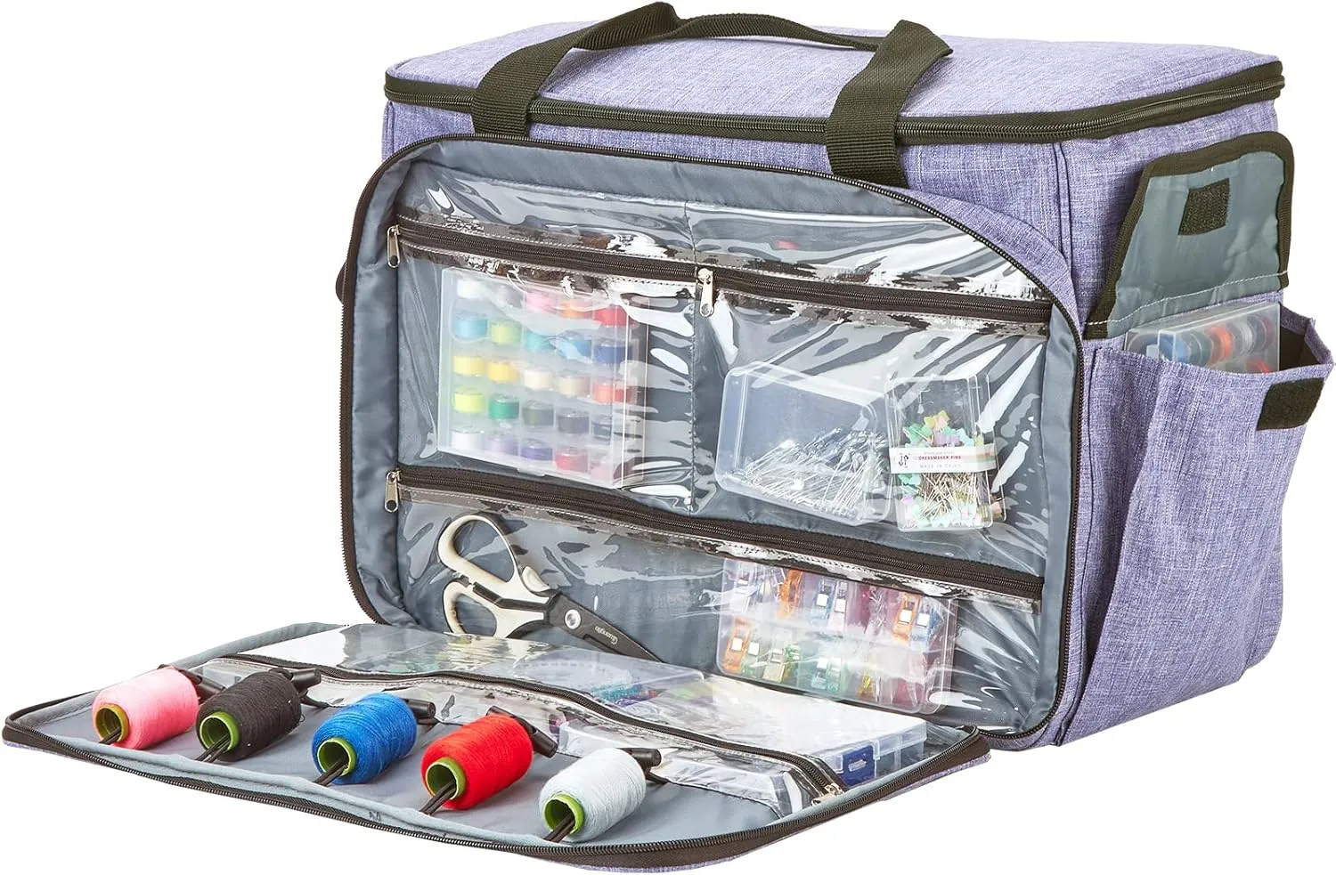 HOMEST Sewing Machine Carrying Case with Multiple Storage Pockets, Universal Tote Bag with Shoulder Strap Compatible with Most Standard Singer, Brother, Janome, Purple (Patent Design)