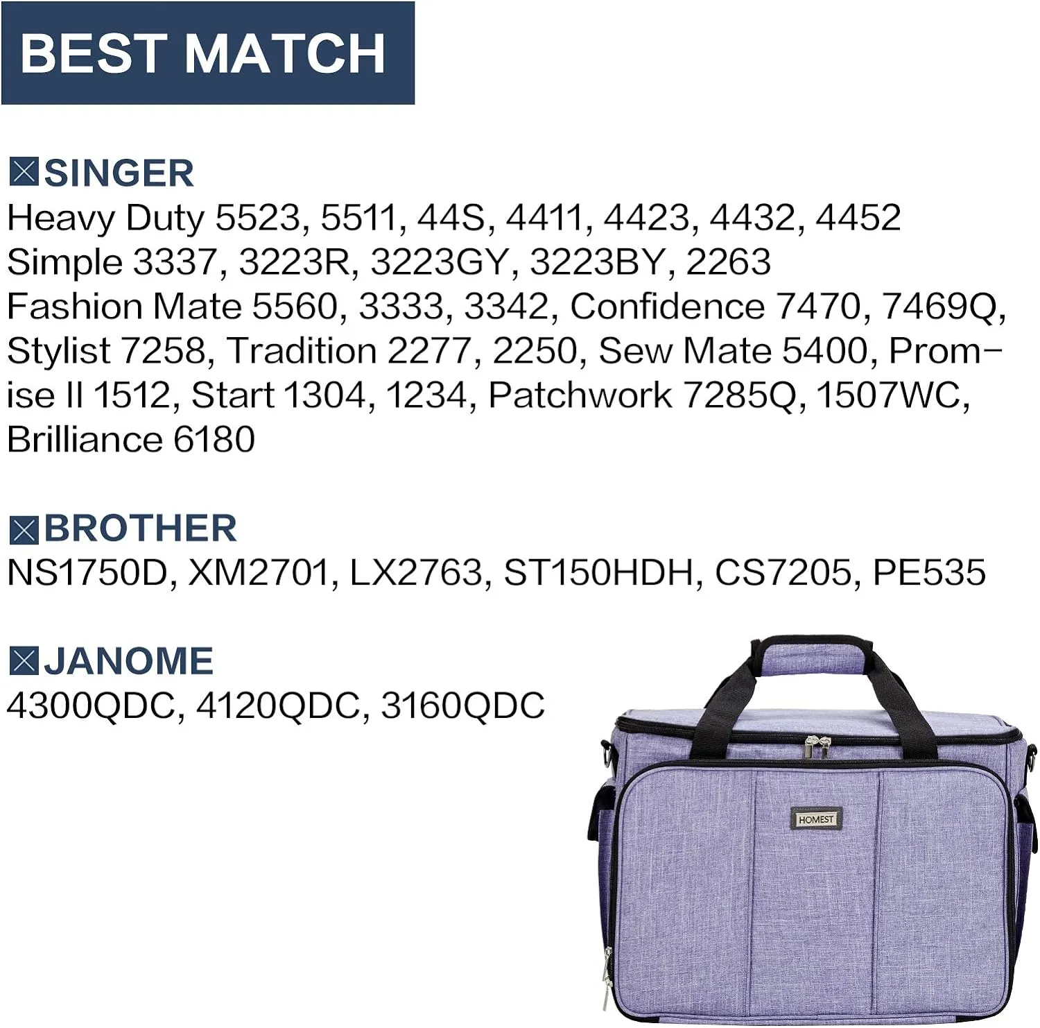 HOMEST Sewing Machine Carrying Case with Multiple Storage Pockets, Universal Tote Bag with Shoulder Strap Compatible with Most Standard Singer, Brother, Janome, Purple (Patent Design)