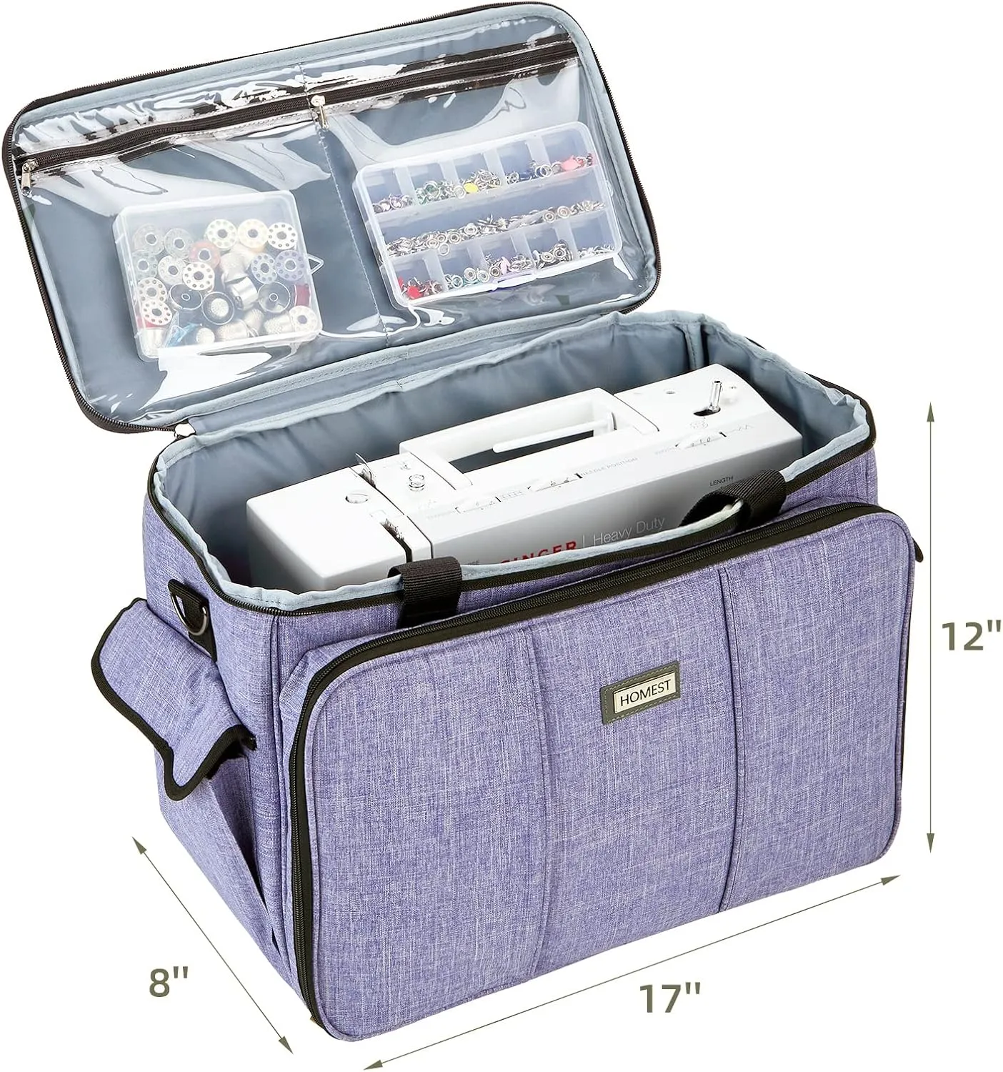 HOMEST Sewing Machine Carrying Case with Multiple Storage Pockets, Universal Tote Bag with Shoulder Strap Compatible with Most Standard Singer, Brother, Janome, Purple (Patent Design)