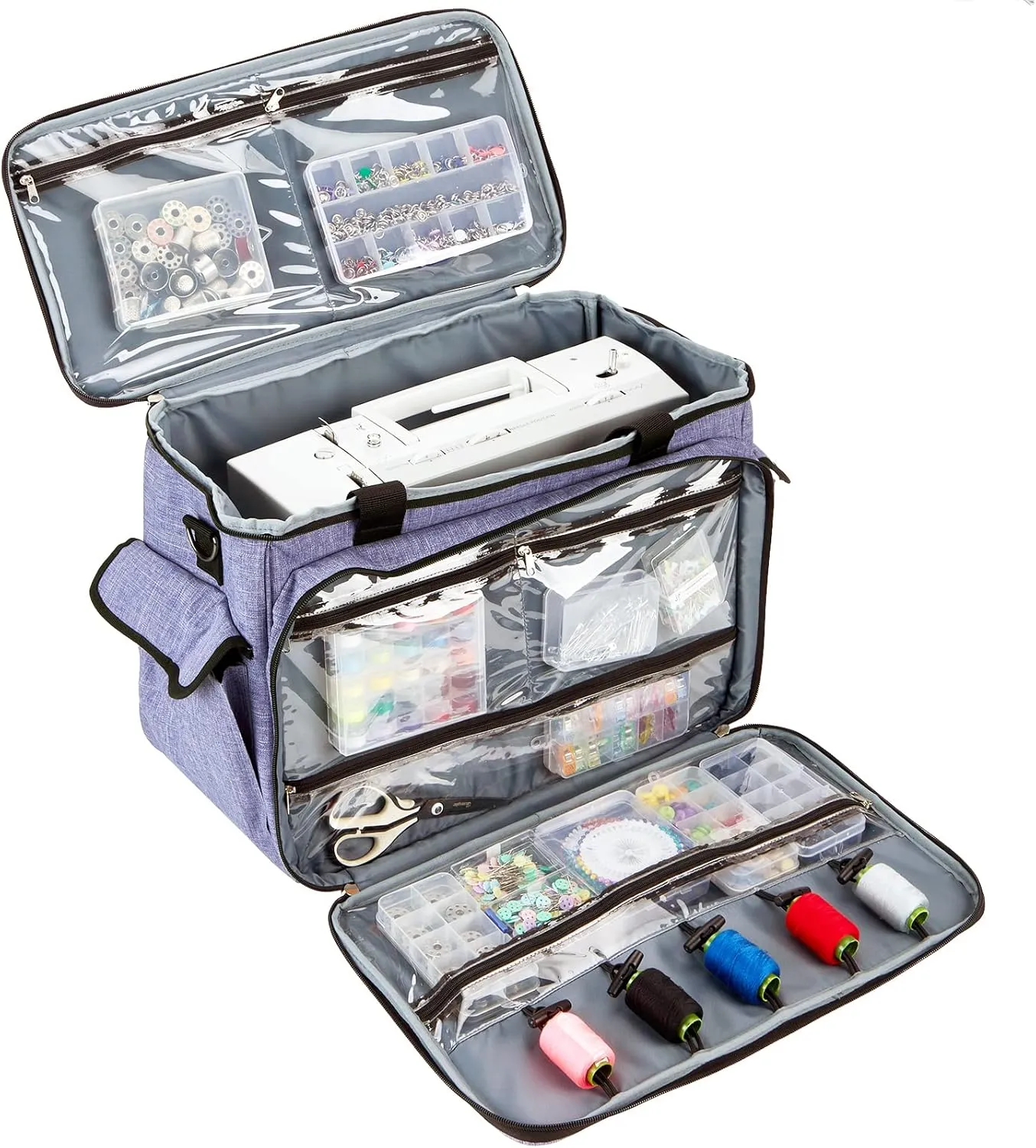 HOMEST Sewing Machine Carrying Case with Multiple Storage Pockets, Universal Tote Bag with Shoulder Strap Compatible with Most Standard Singer, Brother, Janome, Purple (Patent Design)