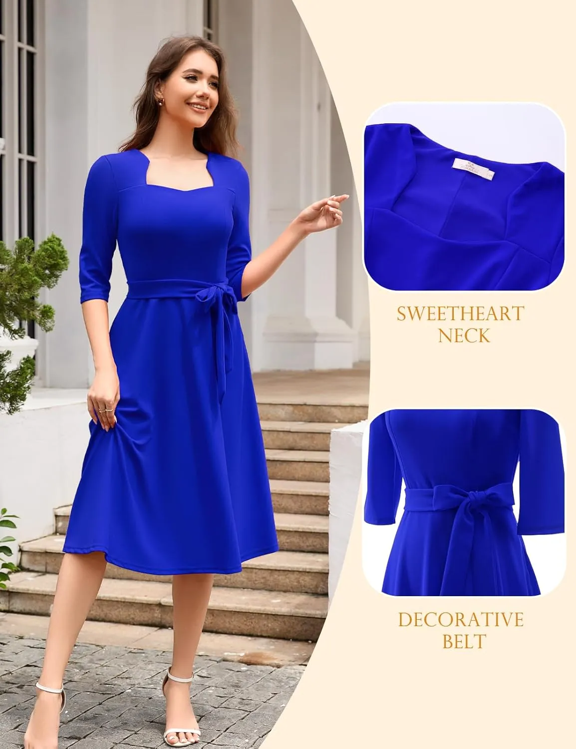 HomRain Women's Cocktail Formal Dresses Elegant Wedding Guest A-Line Graduation Tea Party Modest Prom Church Dress
