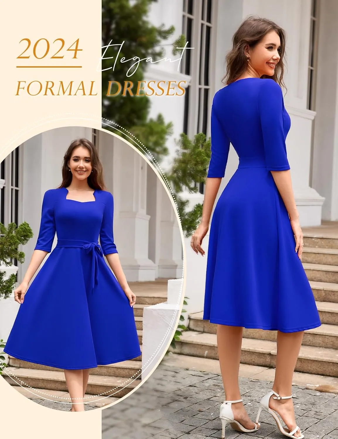 HomRain Women's Cocktail Formal Dresses Elegant Wedding Guest A-Line Graduation Tea Party Modest Prom Church Dress