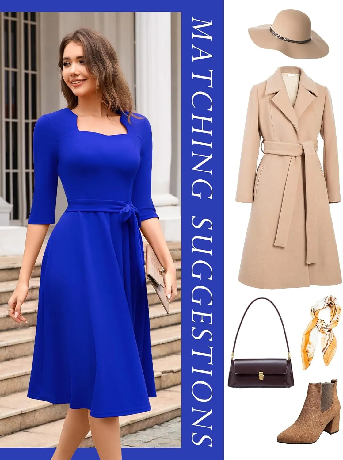 HomRain Women's Cocktail Formal Dresses Elegant Wedding Guest A-Line Graduation Tea Party Modest Prom Church Dress