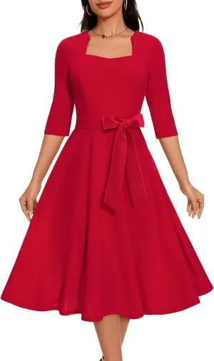 HomRain Women's Cocktail Formal Dresses Elegant Wedding Guest A-Line Graduation Tea Party Modest Prom Church Dress