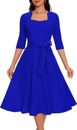 HomRain Women's Cocktail Formal Dresses Elegant Wedding Guest A-Line Graduation Tea Party Modest Prom Church Dress