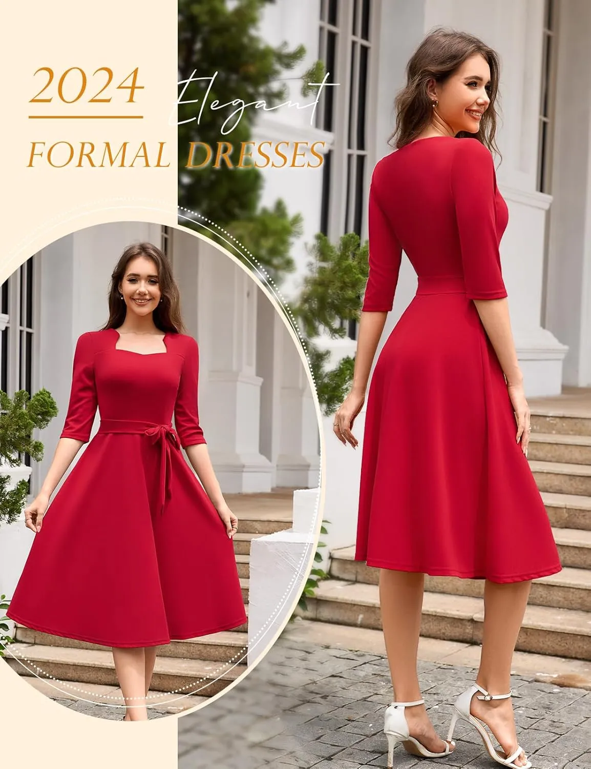 HomRain Women's Cocktail Formal Dresses Elegant Wedding Guest A-Line Graduation Tea Party Modest Prom Church Dress