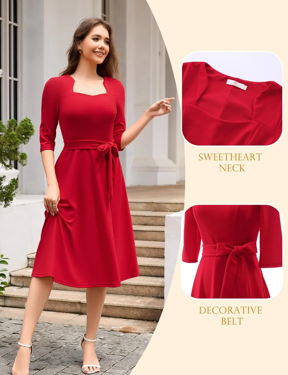 HomRain Women's Cocktail Formal Dresses Elegant Wedding Guest A-Line Graduation Tea Party Modest Prom Church Dress