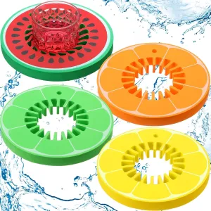 Honeydak Floating Drink Holders for Pool - Set of 4 Fun Fruit-Themed Pool Party Supply, 7.87inch Waterproof Drink Floaties for Swimming Drink Floats Party