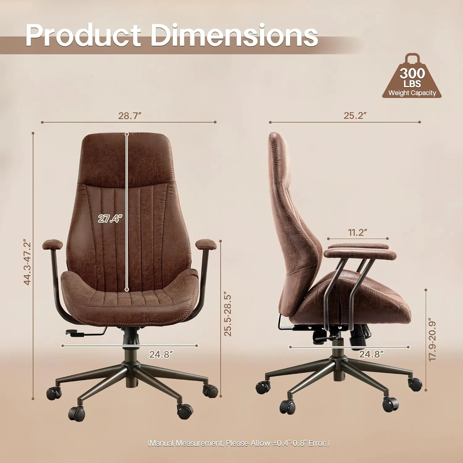 HOOOWOOO Faux Suede Leather Home Office Desk Chair,MCM Modern Ergonomic Task Work Chair,Computer Gaming Chair with Cushion Seat Lumbar Support Reclining High Back for Long Hours(Chocolate Brown)
