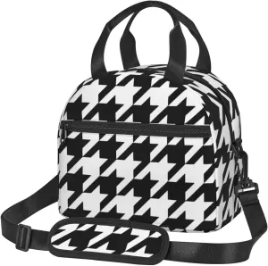 Houndstooth Black Print Crossbody Insulated Lunch Bags For Women Men Cooler Bag Lightweight Waterproof Lunch Box