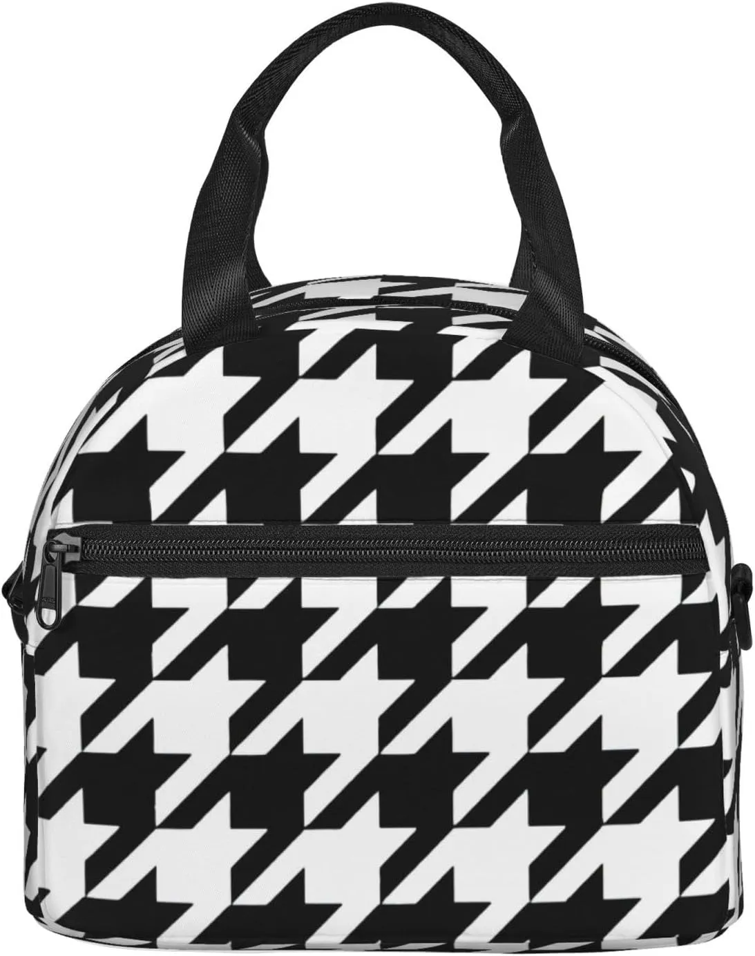 Houndstooth Black Print Crossbody Insulated Lunch Bags For Women Men Cooler Bag Lightweight Waterproof Lunch Box