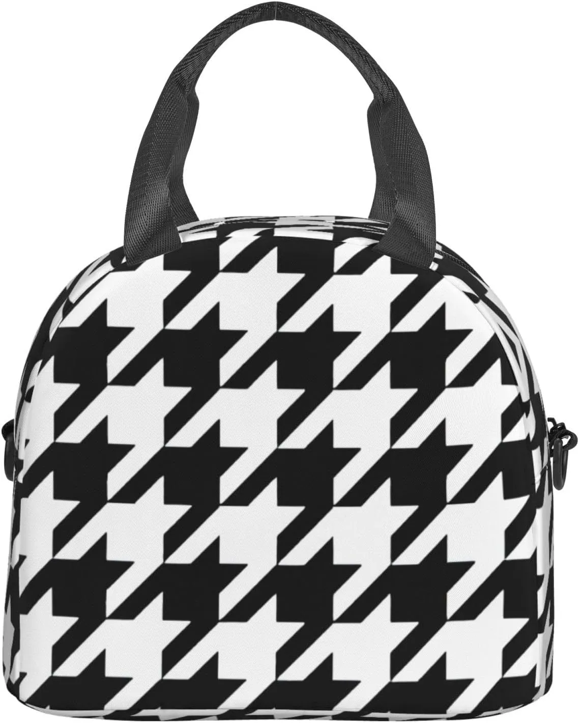 Houndstooth Black Print Crossbody Insulated Lunch Bags For Women Men Cooler Bag Lightweight Waterproof Lunch Box