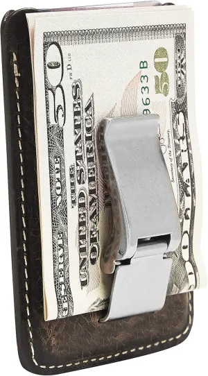House of Jack Co. Wyatt Slim Money Clip Wallet for Men, Minimalist Front Pocket Card Holder, Full Grain Cowhide Leather Wallet, Brown