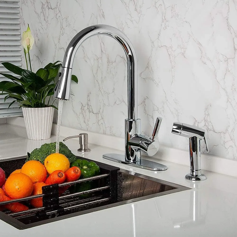 Houtingmaan Dual Function Kitchen Sink Sprayer with Adjustable Flow Controller, Chrome Faucet Pull Out Sprayer