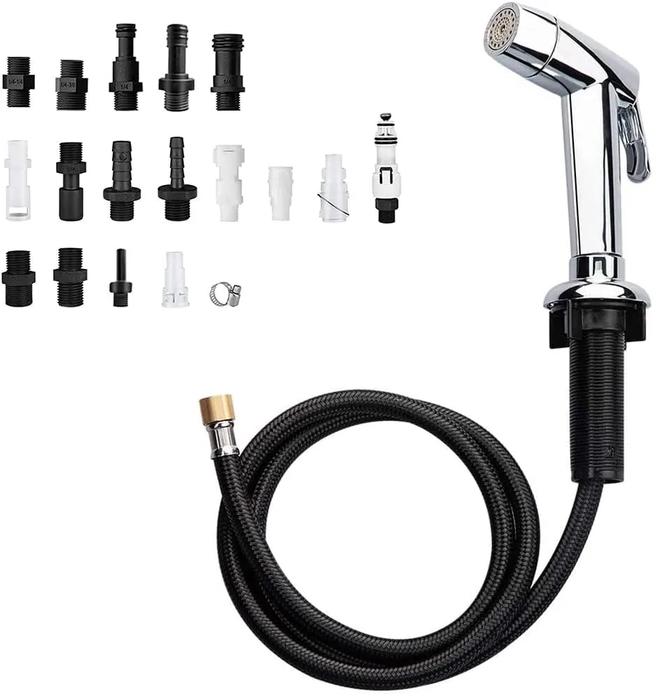 Houtingmaan Dual Function Kitchen Sink Sprayer with Adjustable Flow Controller, Chrome Faucet Pull Out Sprayer