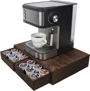 HTB K Cup Holder Compatible with K Cups,Coffee Pod Holder Holds Up 30 Cups,K Cup Organizer Storage Drawer (Wood-b)
