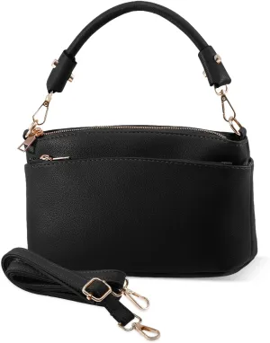 HUA ANGEL Women's Small Crossbody Handbag PU Leather 3 Compartments Shoulder Purse with 2 Straps for Party, Wedding, Dinner