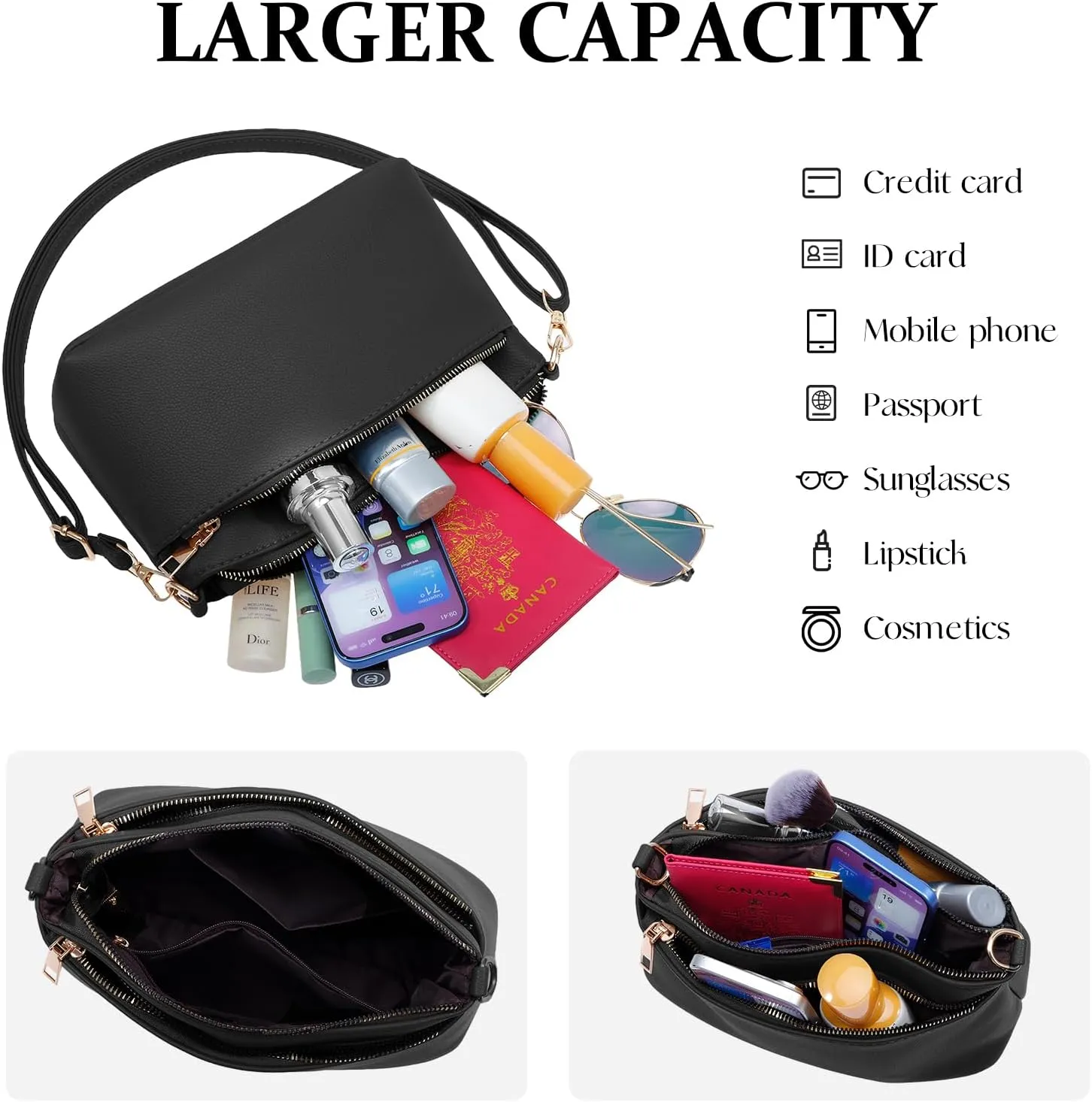 HUA ANGEL Women's Small Crossbody Handbag PU Leather 3 Compartments Shoulder Purse with 2 Straps for Party, Wedding, Dinner