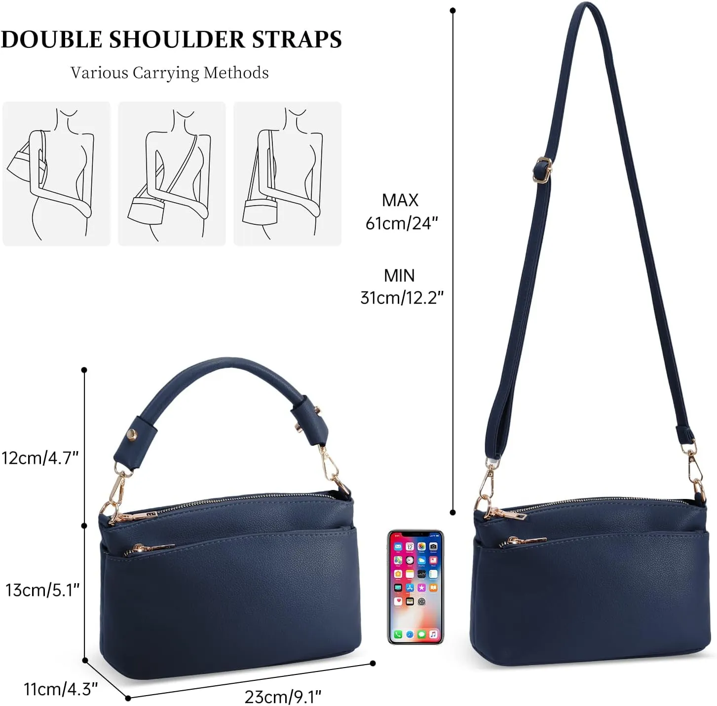 HUA ANGEL Women's Small Crossbody Handbag PU Leather 3 Compartments Shoulder Purse with 2 Straps for Party, Wedding, Dinner