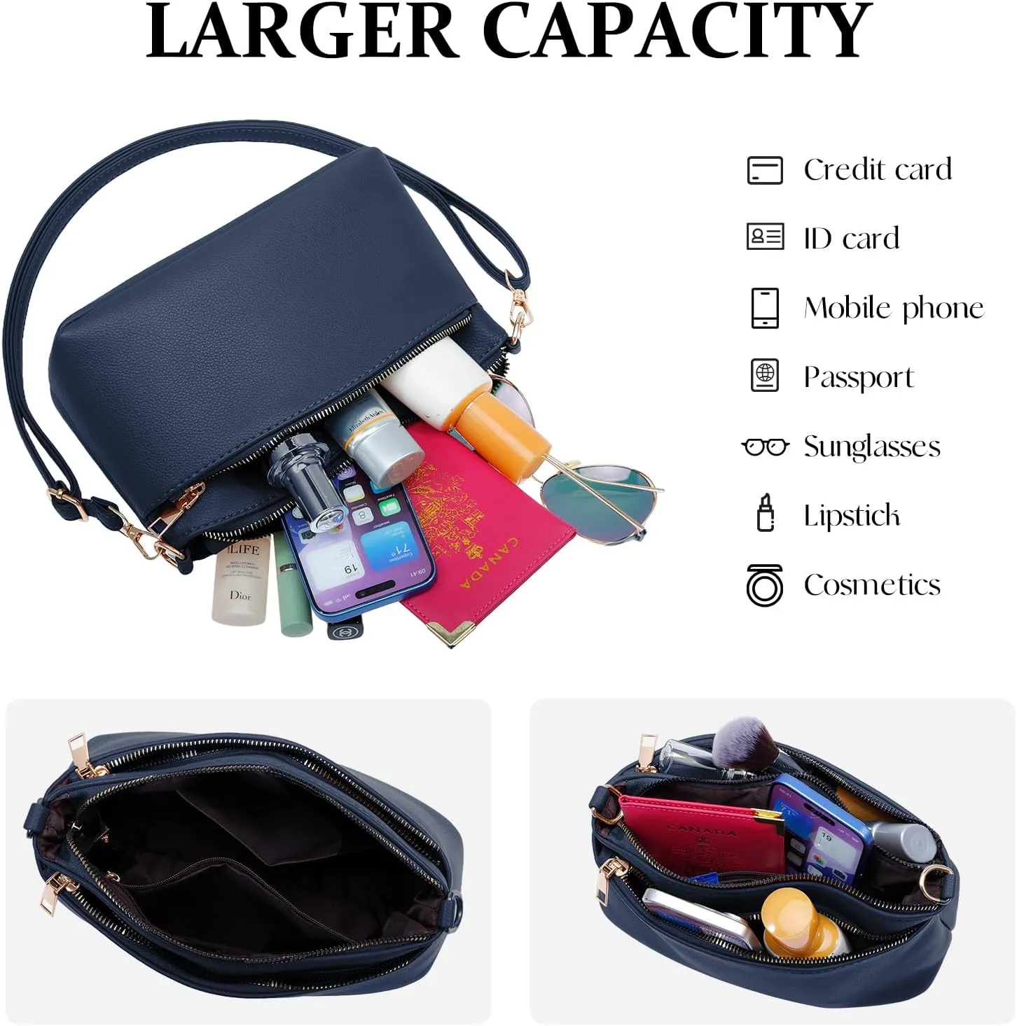 HUA ANGEL Women's Small Crossbody Handbag PU Leather 3 Compartments Shoulder Purse with 2 Straps for Party, Wedding, Dinner