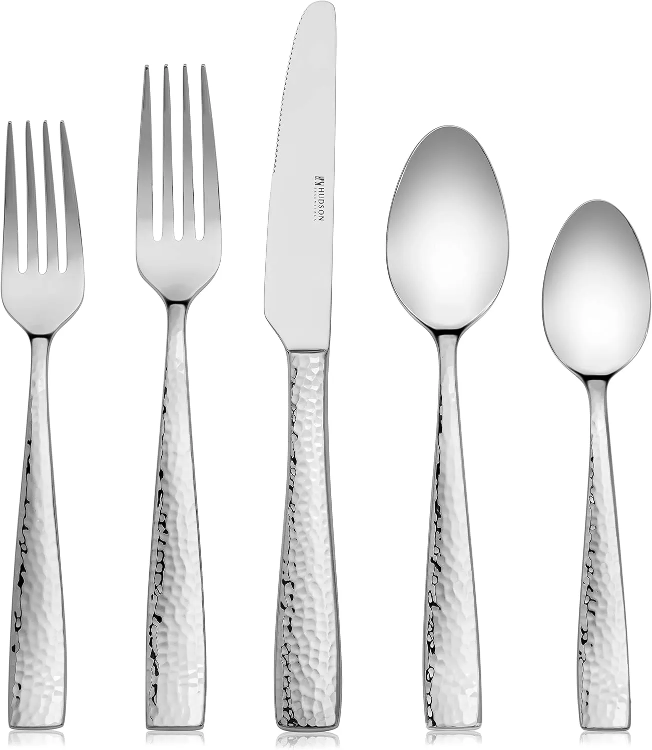 Hudson Essentials 20-Piece Hammered Stainless Steel 18/10 Flatware Silverware Set, Service for 4 (20-Piece Set)