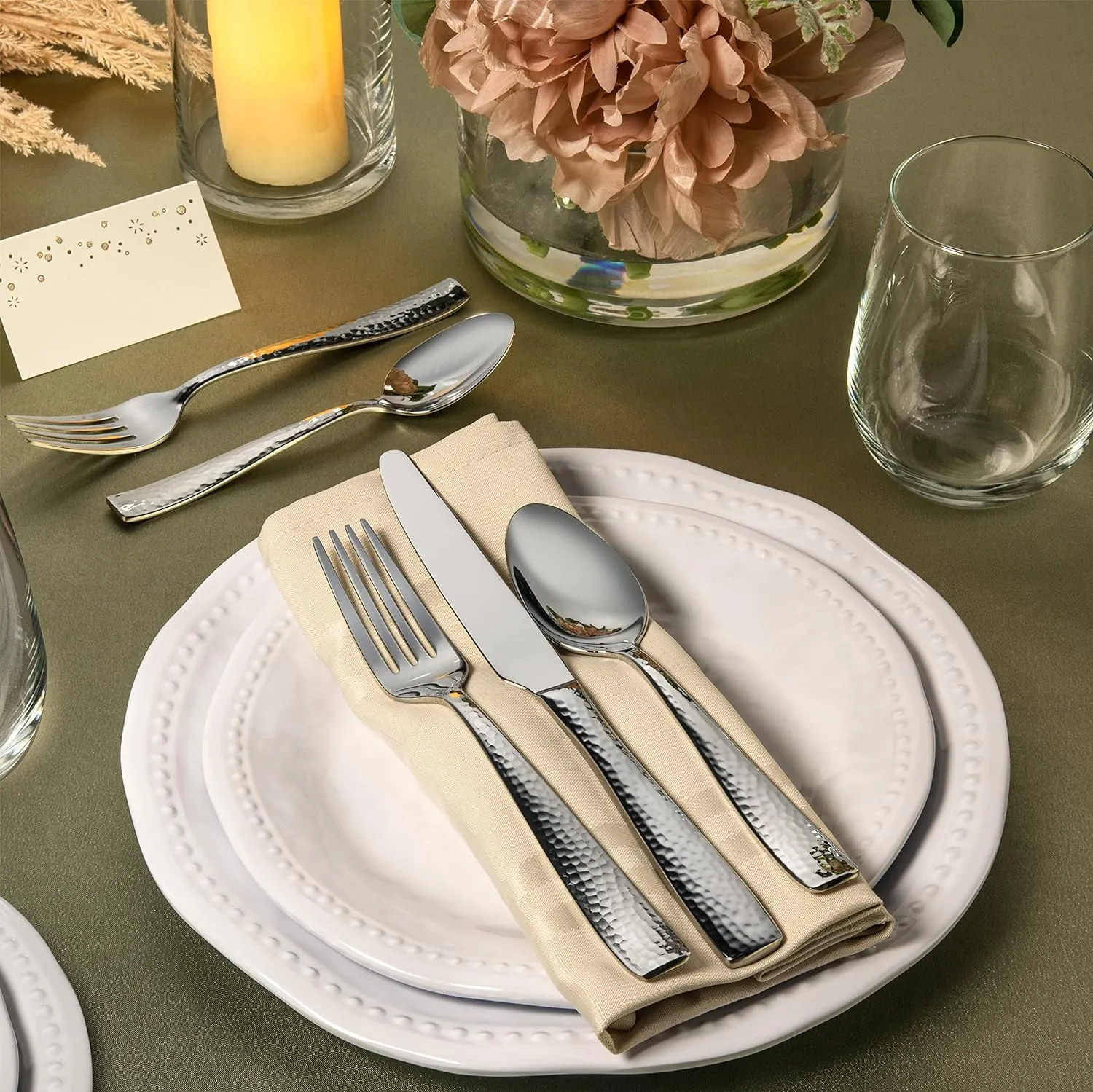 Hudson Essentials 20-Piece Hammered Stainless Steel 18/10 Flatware Silverware Set, Service for 4 (20-Piece Set)