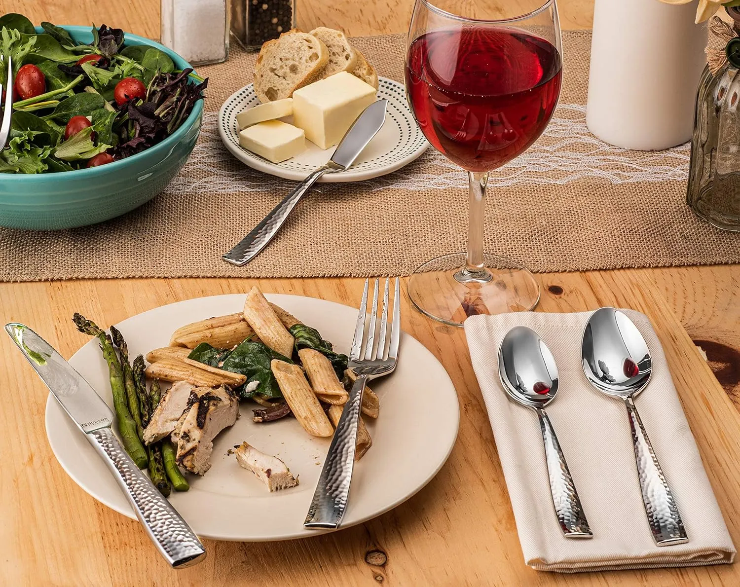 Hudson Essentials 20-Piece Hammered Stainless Steel 18/10 Flatware Silverware Set, Service for 4 (20-Piece Set)