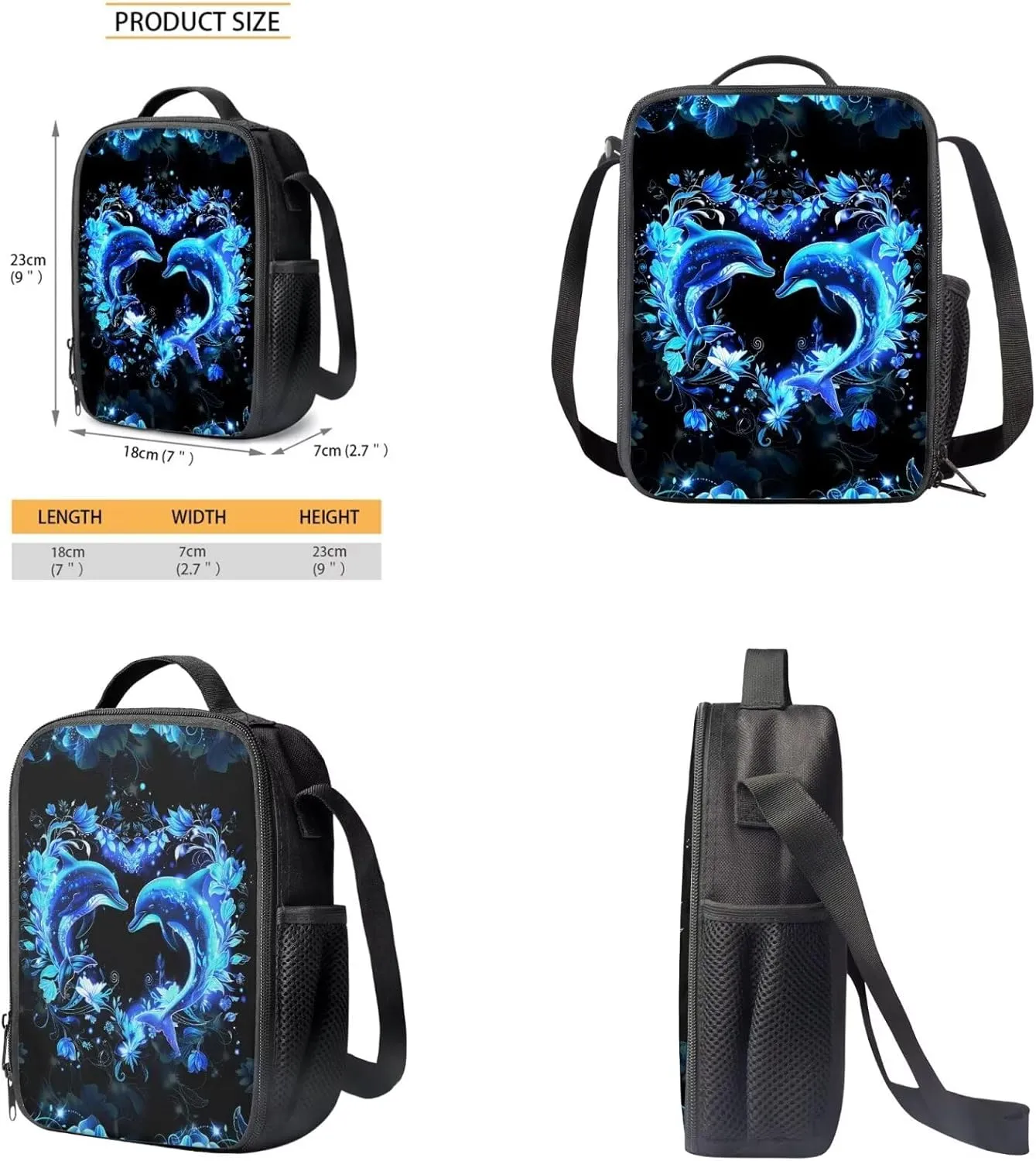 HUGS IDEA Blue Dolphin Backpack for Girls 10-12 School Bookbag with Lunchbox Lightweight School Bookbag for Elementary Students 4Pcs Schoolbag Set with Pencil Case 17 Inch Kids Rucksack