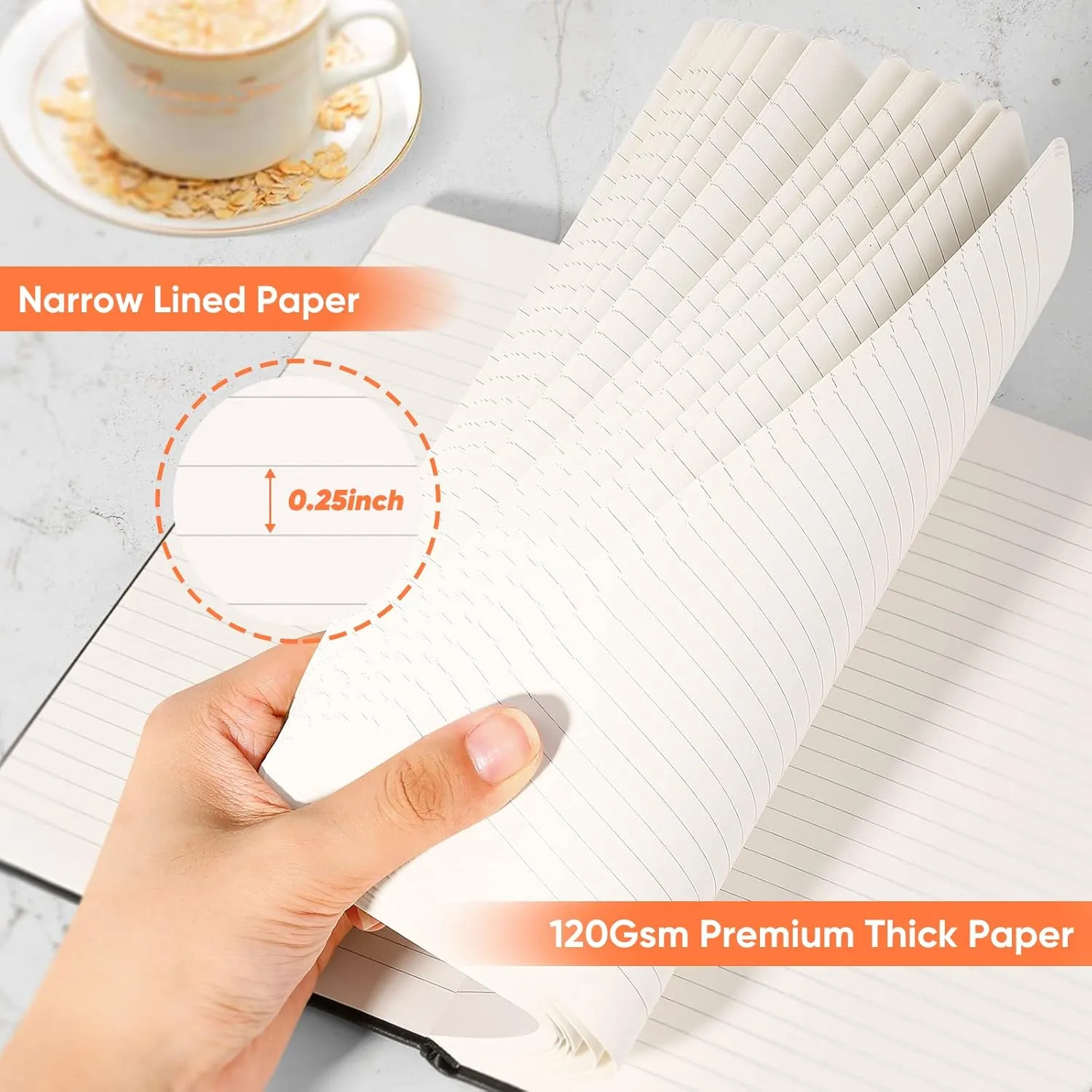 Huhuhero Lined Journal Notebook, 5 Pack Black Hardcover Notebooks for Work Women Men, 120Gsm Thick Paper Leather Journals for Writing Note Taking Business, Journaling School Supplies 5"×8.25"