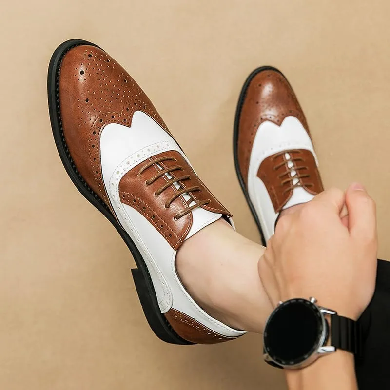 HuitJours Men Brogues Wingtip Lace up Classic Black Dress Shoes Derby Gatsby Prom Fashion Oxford