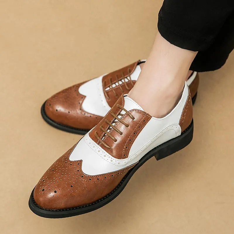 HuitJours Men Brogues Wingtip Lace up Classic Black Dress Shoes Derby Gatsby Prom Fashion Oxford