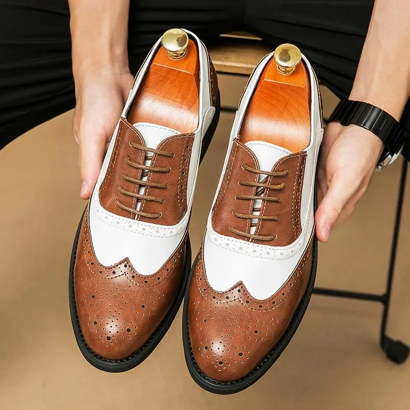 HuitJours Men Brogues Wingtip Lace up Classic Black Dress Shoes Derby Gatsby Prom Fashion Oxford