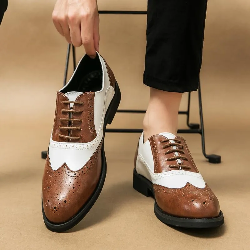 HuitJours Men Brogues Wingtip Lace up Classic Black Dress Shoes Derby Gatsby Prom Fashion Oxford