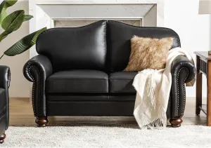 HULALA Home Chesterfield Loveseat Genuine Leather Sofa with Tufted Back 2-Seater Couch for Living Room, Office, Black