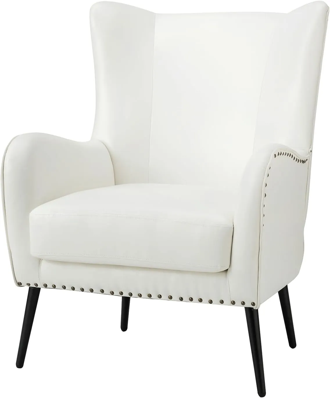 HULALA Home Faux Leather Accent Chair Set of 2 w/Removable Cushion, Comfy Upholstered Armchair with Metal Legs & Nailhead Trim Wingback Vanity Chair Desk Chair for Reading Living Room Bedroom, Ivory