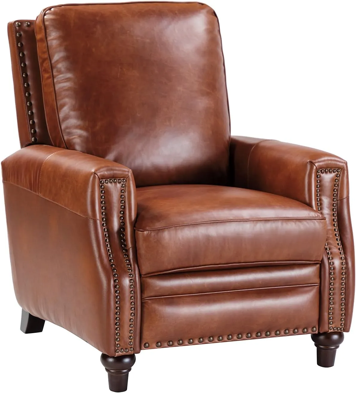 HULALA HOME Genuine Leather Recliner Chair, Classic Push Back Recliner Armchair with Thick Seat and Backrest (Saddle)