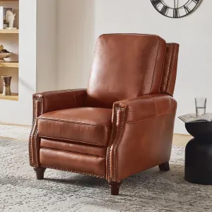 HULALA HOME Genuine Leather Recliner Chair, Classic Push Back Recliner Armchair with Thick Seat and Backrest (Saddle)