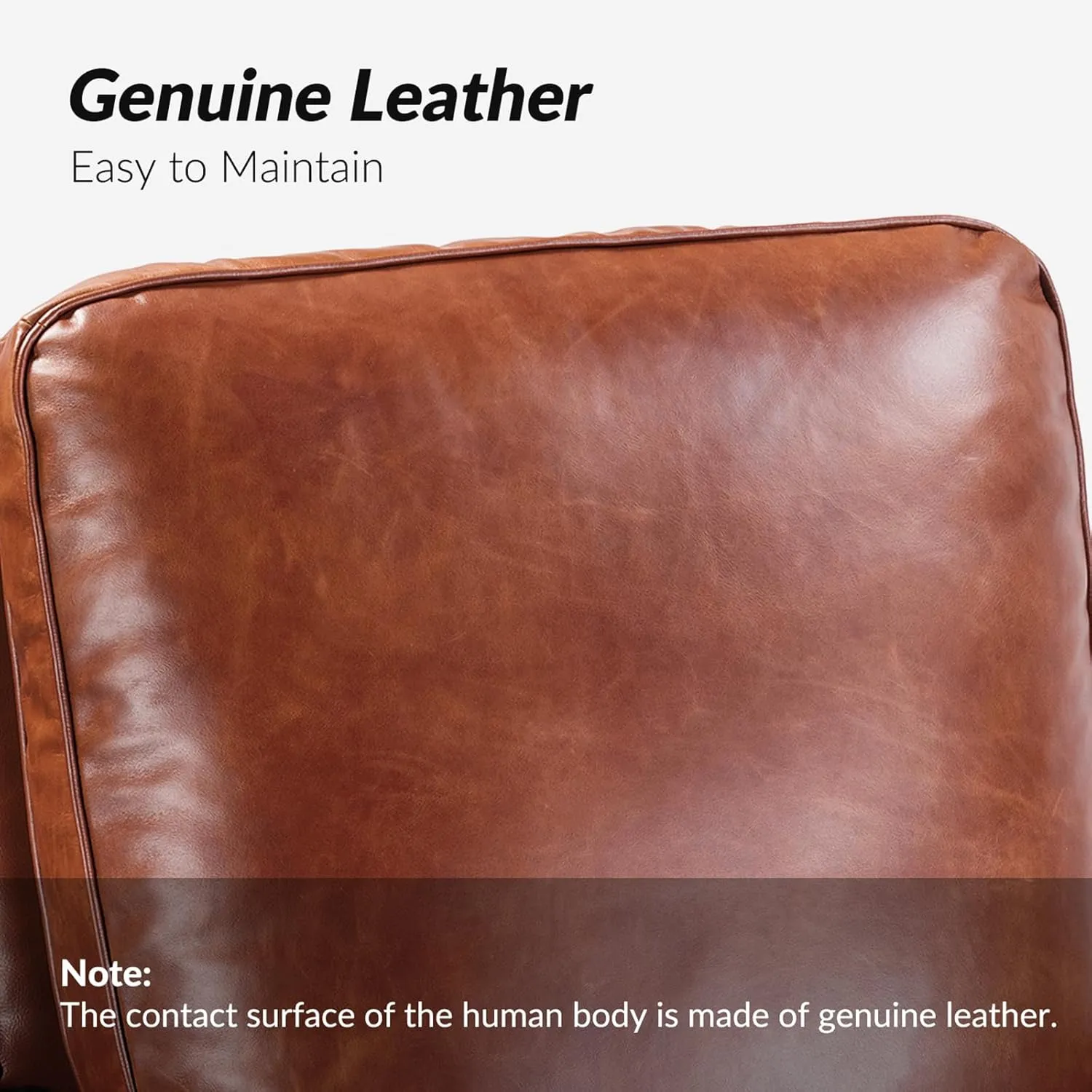HULALA HOME Genuine Leather Recliner Chair, Classic Push Back Recliner Armchair with Thick Seat and Backrest (Saddle)
