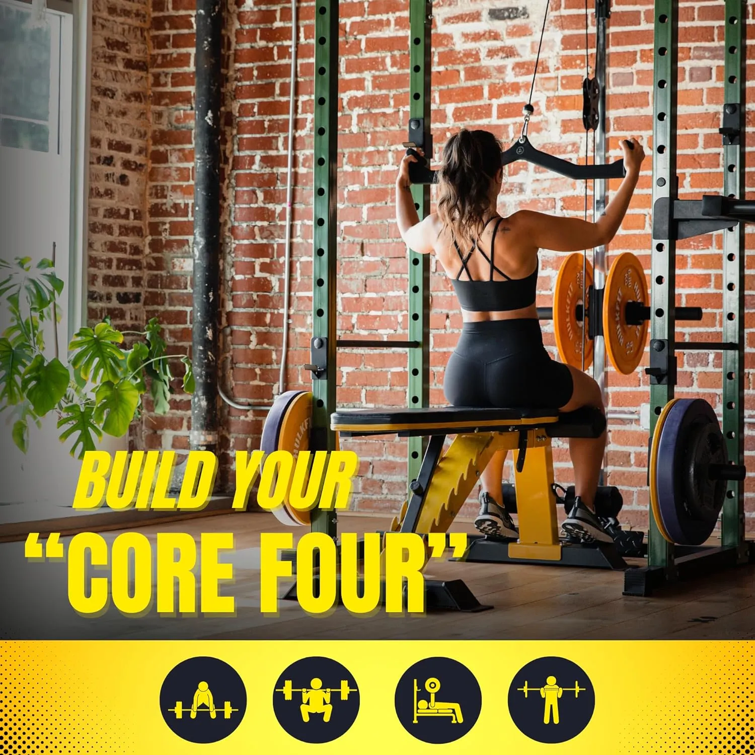HulkFit 2.3-inch x 2.3-inch Pro Series Power Cage Squat Rack Attachments Accessories for Home Gym Strength Training Exercise Equipment | Bench Press, Squats, and Deadlifts